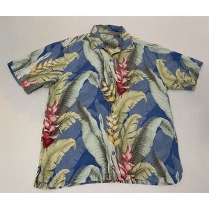 Tommy Bahama Hawaiian Bird Of Paradise Camp Floral Print Size L 100%‎ Silk Shirt